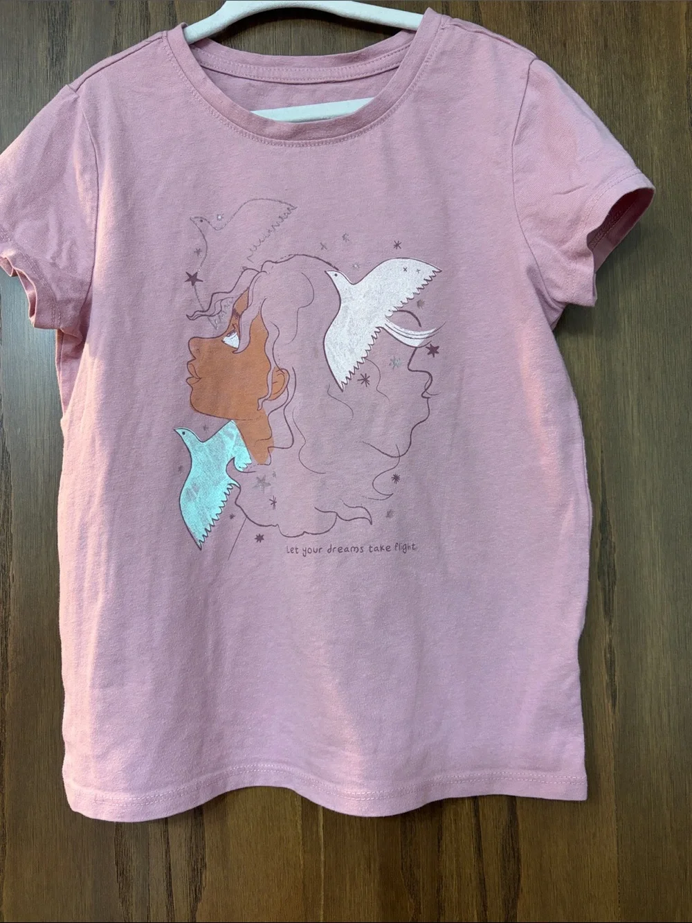 Cat & Jack Pink Short Sleeve Tee with Dreamy Girl & Birds Graphic